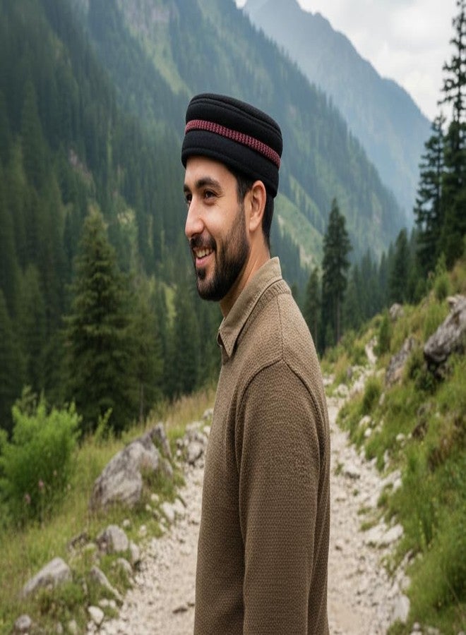NWF Woolen Kullu Himachali Cap (Random Color & Design) | Traditional Pahadi Topi for Men & Women | Handcrafted Woolen Cap (Pack of 1) Multicolour - Image 5
